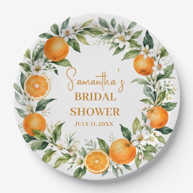 Main Squeeze Citrus Orange Bridal Shower Paper Plate (Front)