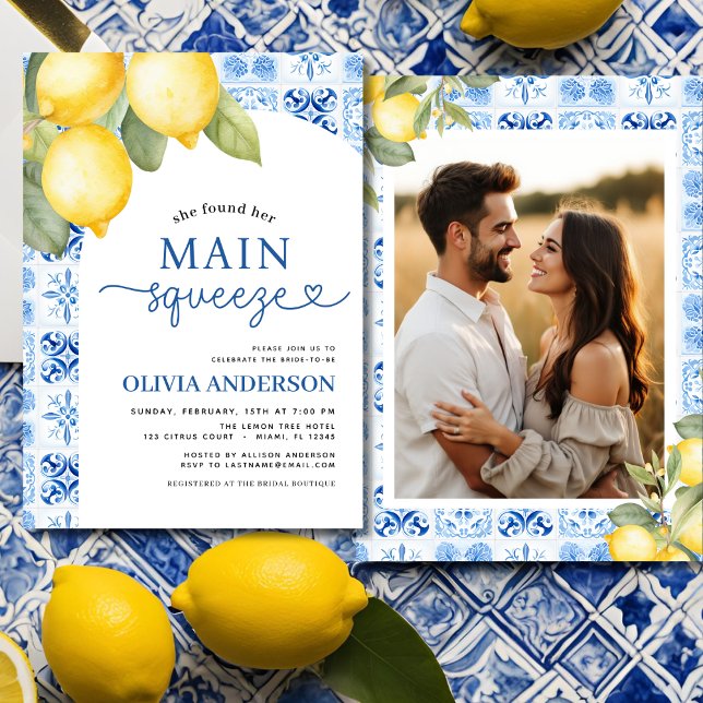 Main Squeeze Citrus Photo Summer Bridal Shower  Invitation (Creator Uploaded)
