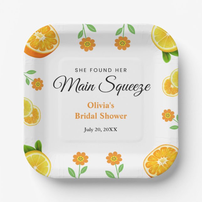 Main Squeeze Citrus Summer Lemon Bridal Shower  Paper Plate (Front)