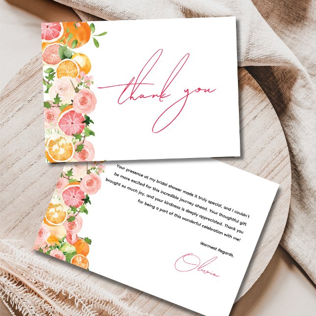 Main Squeeze Citrus Themed Bridal Shower Thank You Card (Creator Uploaded)