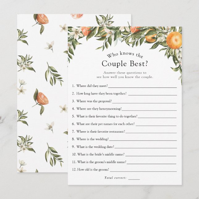Main Squeeze Citrus Who Knows the Couple Best Game Invitation (Front/Back)