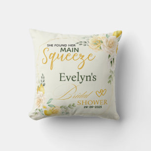 Main Squeeze Elegant Lemon Floral Bridal Shower Throw Pillow