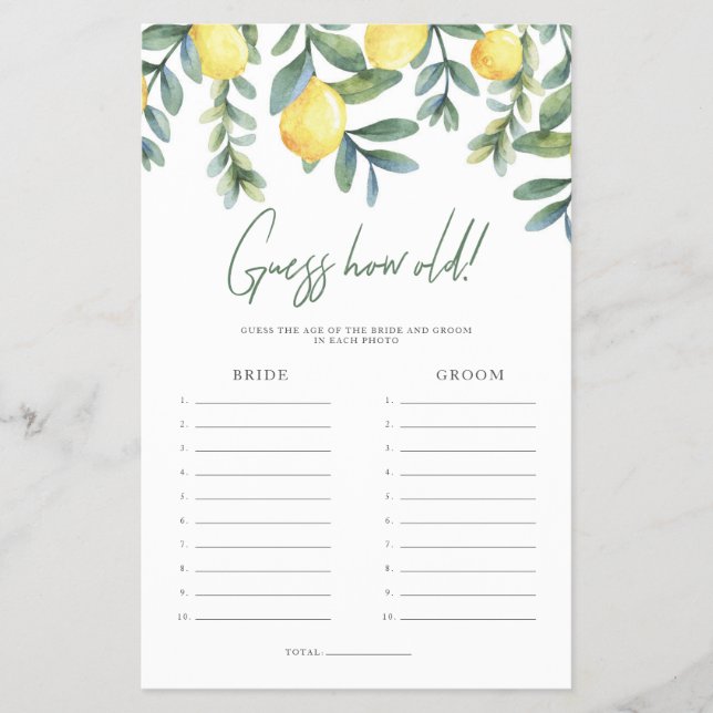 Main Squeeze How Old Were the Bride and Groom Game Flyer (Front)