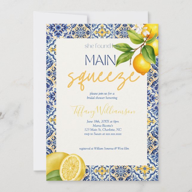 Main Squeeze Italian Tile Bridal Shower Invitation (Front)