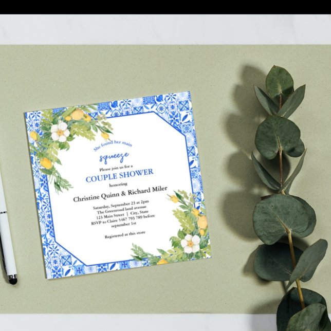 Main Squeeze Lemon and Moroccan Tile couple Shower Invitation (Creator Uploaded)