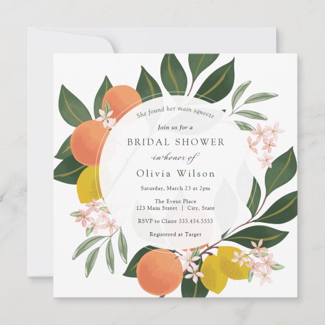 Main Squeeze Lemon and Oranges Bridal Shower Invitation (Front)