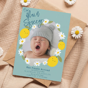 Main Squeeze Lemon Baby Photo Birth Announcement 