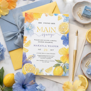 Main Squeeze Lemon Blue Floral Bridal Shower Invitation