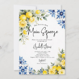 Main Squeeze Lemon Blue Tile Rose 2 Bridal Shower  Invitation