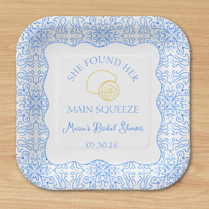 Main Squeeze Lemon & Blue Tiles Bridal Shower Paper Plate