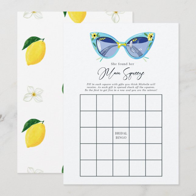Main Squeeze Lemon Bridal Shower Bingo Game Invitation (Front/Back)