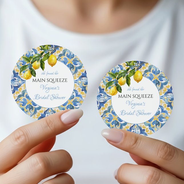 Main Squeeze Lemon Bridal Shower Favour Classic Round Sticker (Creator Uploaded)