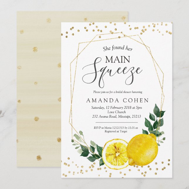 Main squeeze lemon bridal shower invitation (Front/Back)