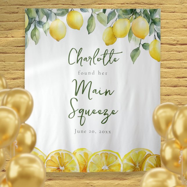 Main Squeeze Lemon Bridal Shower Photo Backdrop Tapestry (Main Squeeze Lemon Bridal Shower Photo Backdrop)