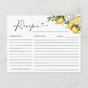 MAIN SQUEEZE LEMON BRIDAL SHOWER RECIPE ENCLOSURE CARD