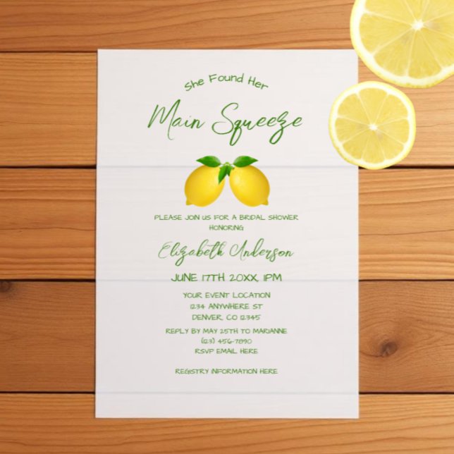 Main Squeeze Lemon Bridal Shower Vellum Invitations (Creator Uploaded)