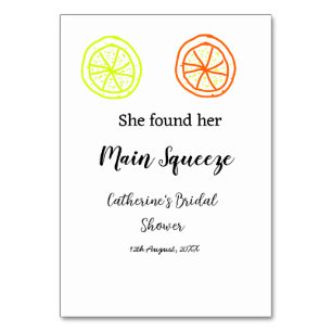 Main Squeeze lemon citrus bridal shower add name d Table Number