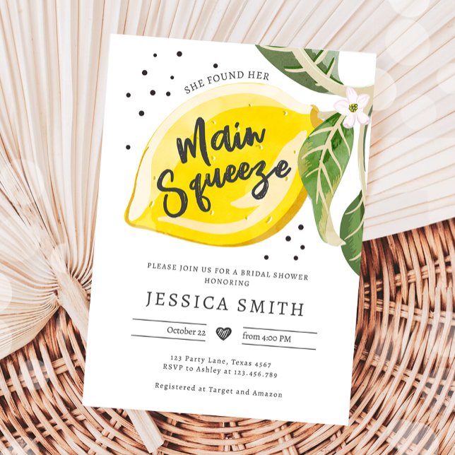 Main Squeeze Lemon Citrus Greenery Bridal Shower Invitation (Creator Uploaded)