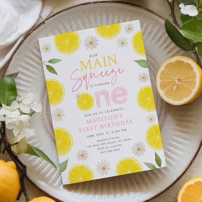 Main Squeeze Lemon Daisy First Birthday Invitation (Creator Uploaded)