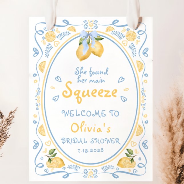Main Squeeze Lemon Floral Bridal Shower Welcome Poster (Creator Uploaded)