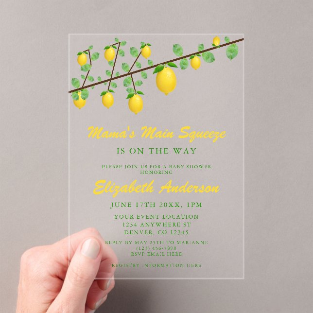Main Squeeze Lemon Gender Neutral Baby Shower Acrylic Invitations (Insitu (Handheld))
