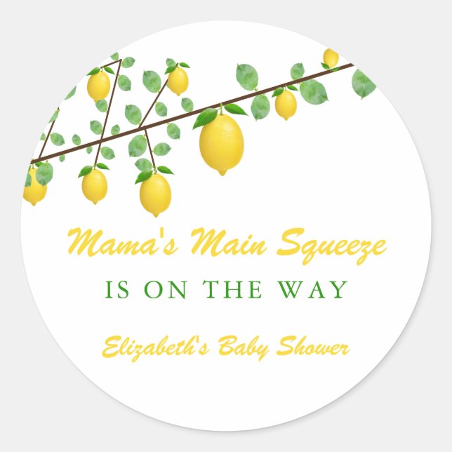 Main Squeeze Lemon Gender Neutral Baby Shower Classic Round Sticker (Front)