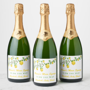 Main Squeeze Lemon Gender Neutral Baby Shower Sparkling Wine Label