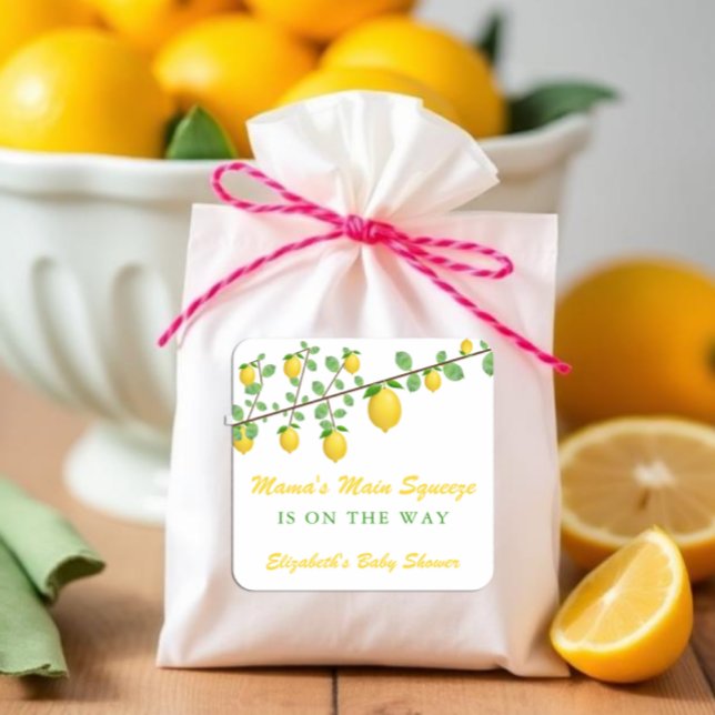 Main Squeeze Lemon Gender Neutral Baby Shower Square Sticker (Creator Uploaded)