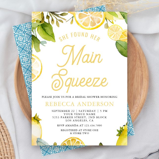 Main Squeeze Lemon Orchard Citrus Bridal Shower Invitation (Creator Uploaded)