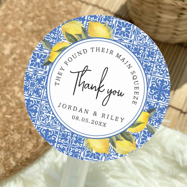 Main Squeeze Lemon & Tile Shower Thank You Favour Classic Round Sticker (Creator Uploaded)