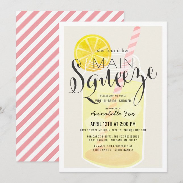 Main Squeeze Lemonade Jar VIrtual Bridal Shower Invitation (Front/Back)