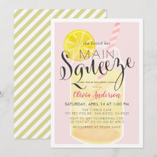 Main Squeeze Lemonade Mason Jar Pink Bridal Shower Invitation