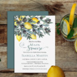 Main Squeeze Lemons | Black Olives Bridal Shower Invitation<br><div class="desc">Italian Mediterranean lemons and black olives bouquet "She Found Her Main Squeeze" Bridal Shower design with shades of dusky teal,  off black and lemon yellow.   Composite design by Holiday Hearts Designs.</div>
