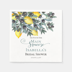 Main Squeeze Lemons   Black Olives Bridal Shower Napkin