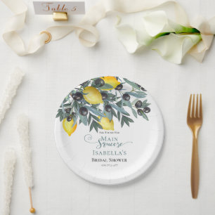 Main Squeeze Lemons   Black Olives Bridal Shower Paper Plate