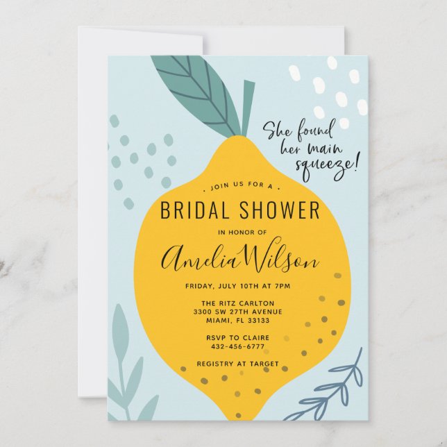 Main Squeeze Lemons Bridal Shower Invitation (Front)