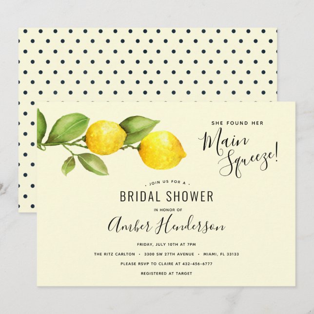 Main Squeeze Lemons Bridal Shower Invitation (Front/Back)