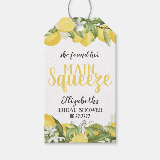 Main Squeeze Lemons Bridal Shower Tag Label (Front)