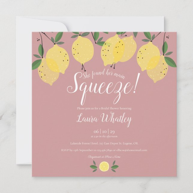 Main Squeeze Lemons Dusty Rose Bridal Shower Invitation (Front)