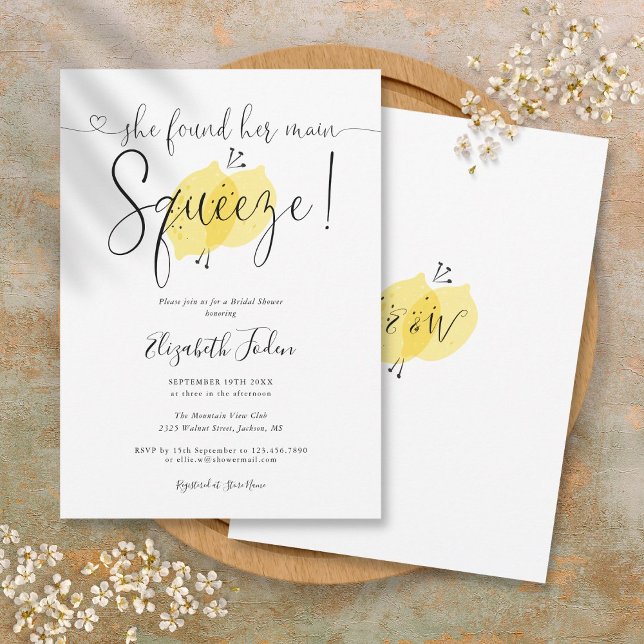 Main Squeeze Lemons Monogram Script Bridal Shower Invitation (Main Squeeze Lemons Monogram Script Bridal Shower Invitation)