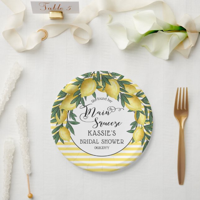 Main Squeeze Lemons Tropical Bridal Shower  Paper  Paper Plate (Wedding)