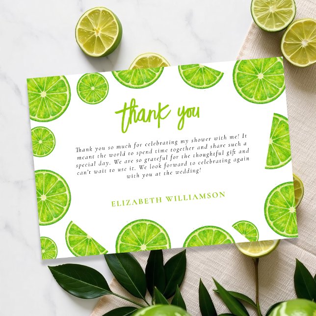 Main Squeeze Lime Green Bridal Shower Thank You Card (Creator Uploaded)