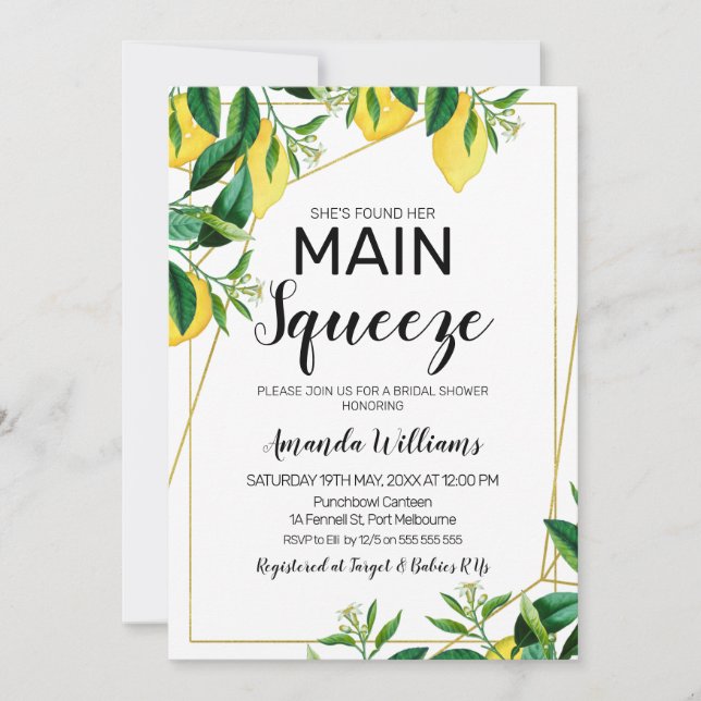 Main squeeze line art bridal shower invitation (Front)