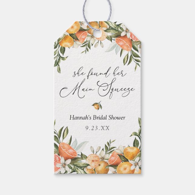Main Squeeze Orange Bridal Shower Gift Tags (Front)