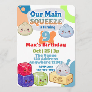 Main Squeeze Squishy Birthday Blue Orange Invitation