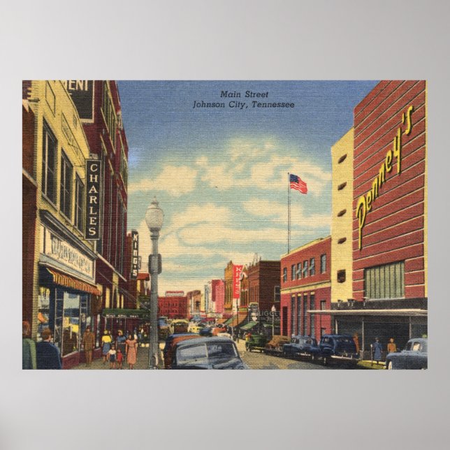 Main St., Johnson City, Tennessee Vintage Poster (Front)