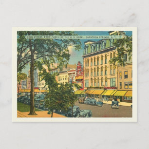 Main St, Saratoga Springs NY Vintage Postcard
