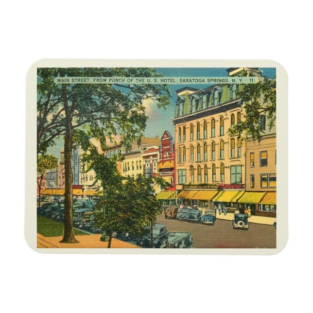 Main St, Saratoga Springs NY Vintage Postcard Magnet (Horizontal)