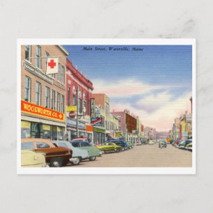 Main St. Waterville, Maine Vintage Postcard