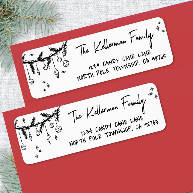Main tiré Whimsical Christmas Retourner l'adresse (Hand Drawn Whimsical Christmas Return Address label)